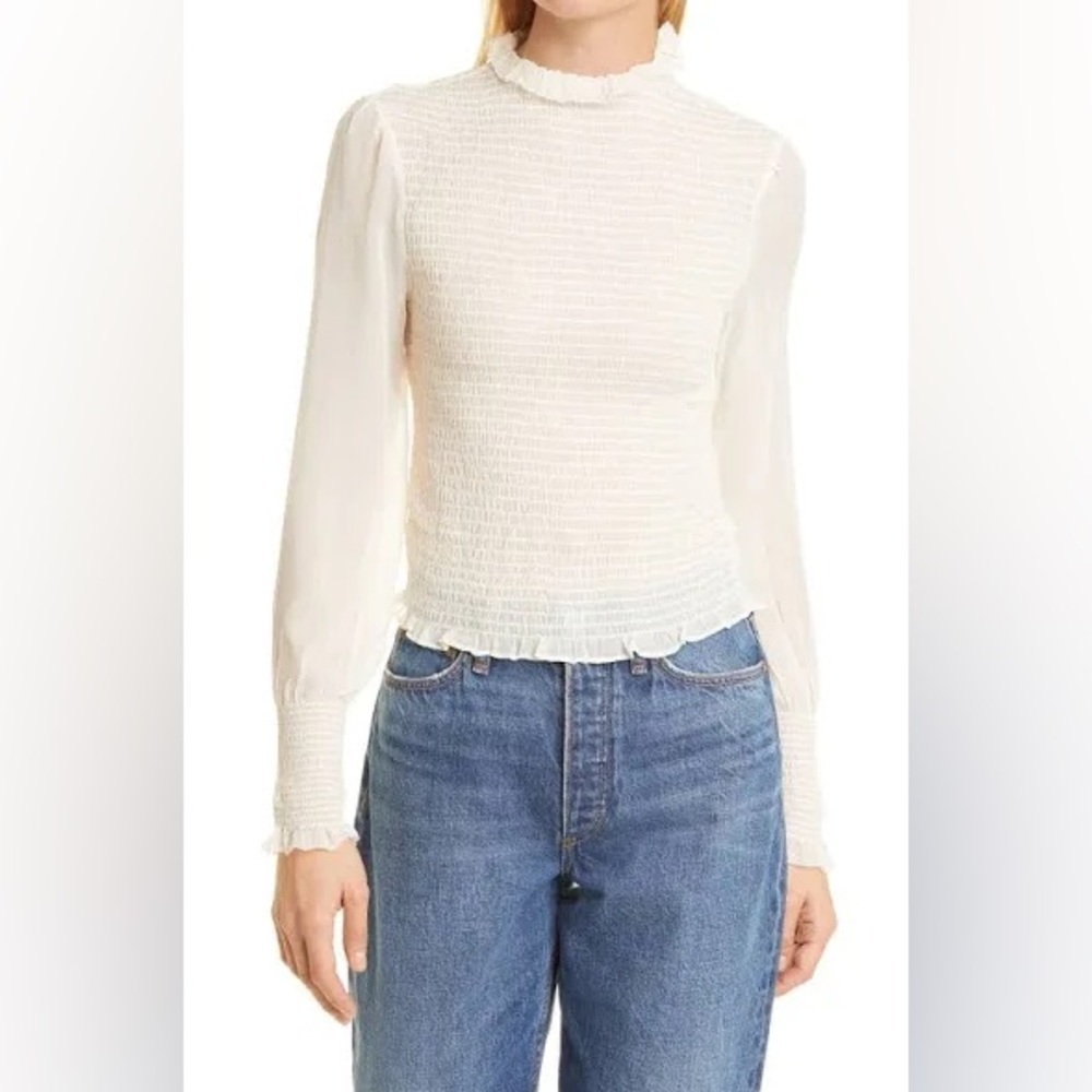 Rag and Bone Smocked Blouse in Dove Ivory GUC Size Medium y0879
